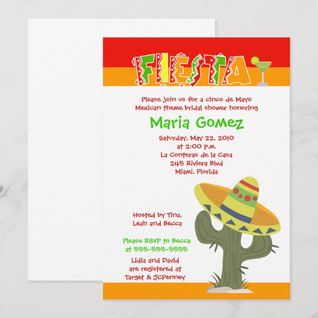 Invitación a la ducha nupcial de Fiesta Mexicana C (Anverso / Reverso)