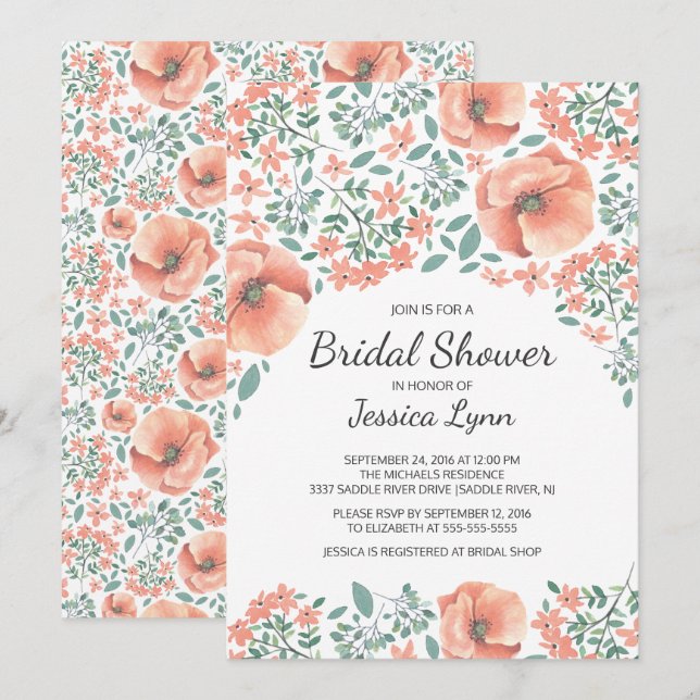 Invitación a la ducha nupcial de flores de Bonito (Anverso / Reverso)