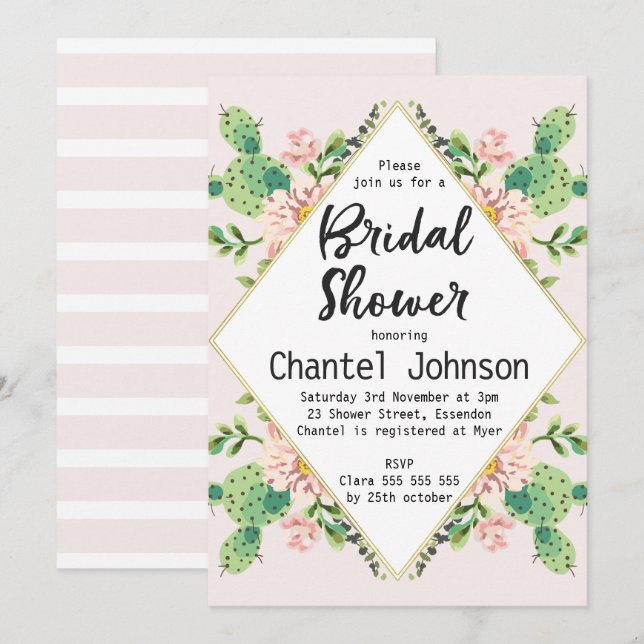 Invitación a la ducha nupcial de forma de diamante (Anverso / Reverso)