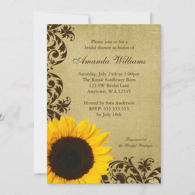 Invitación a la ducha nupcial de girasol ruso (Anverso)