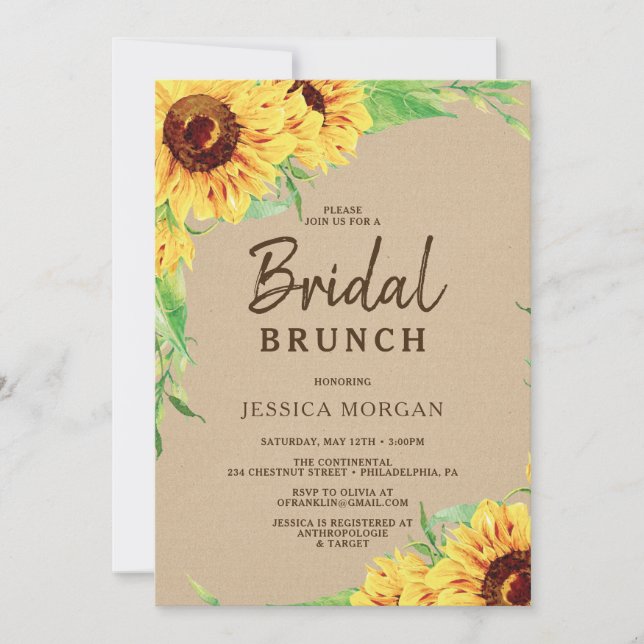 Invitación a la ducha nupcial de girasol rústico (Anverso)