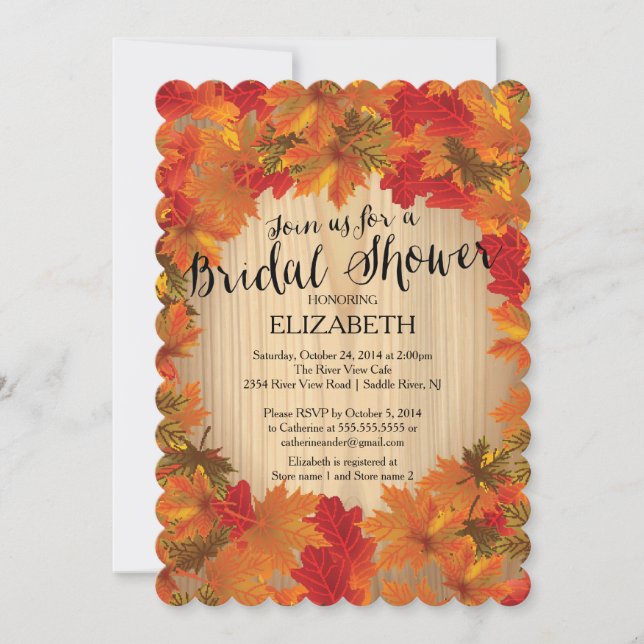 Invitación a la ducha nupcial de hojas de otoño (Anverso)