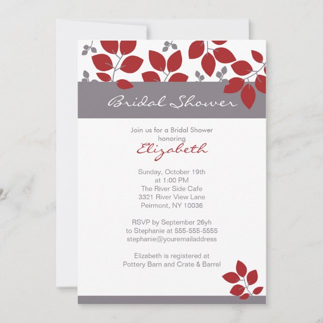 Invitación a la ducha nupcial de hojas elegantes (Anverso)