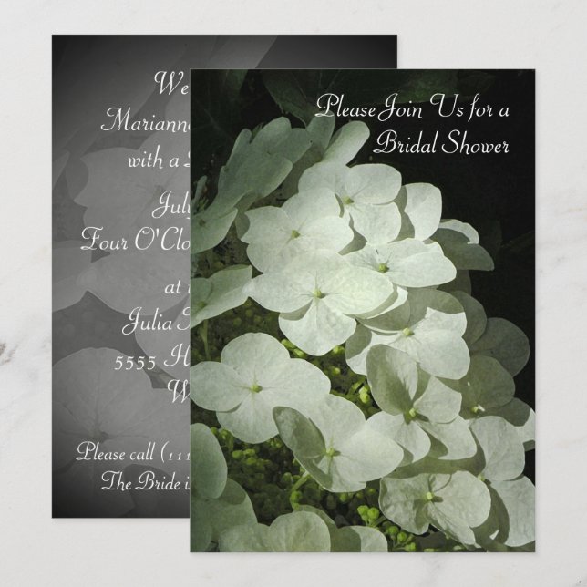 Invitación a la ducha nupcial de Hydrangea Blanca (Anverso / Reverso)