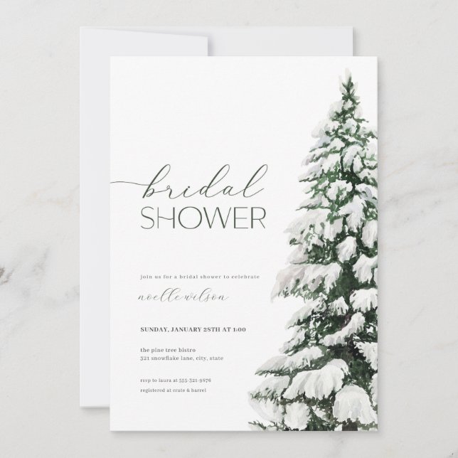 Invitación a la ducha nupcial de invierno Pinos de (Anverso)