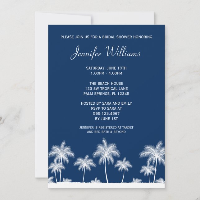 Invitación a la ducha nupcial de la Marina de Palm (Anverso)
