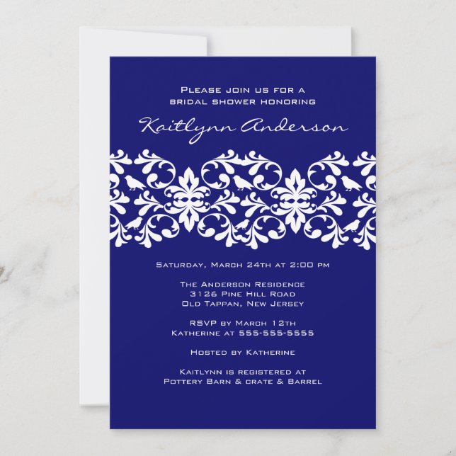 Invitación a la ducha nupcial de la Marina y Damas (Anverso)
