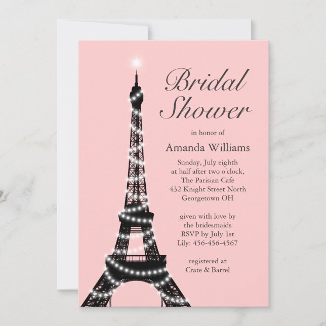 Invitación a la ducha nupcial de la Torre Eiffel T (Anverso)