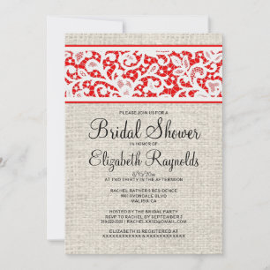 Invitación a la ducha nupcial de lino negro rojo r