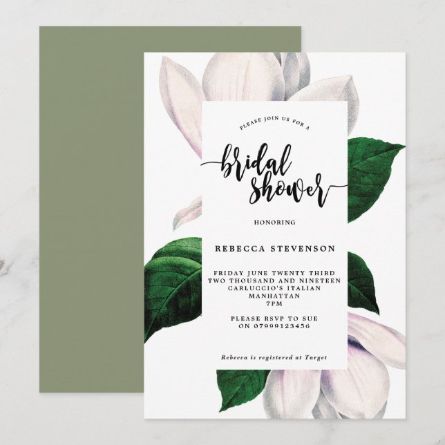invitación a la ducha nupcial de magnolia (Anverso / Reverso)
