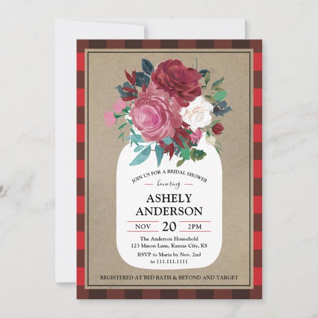 Invitación a la ducha nupcial de Mason Jar (Anverso)