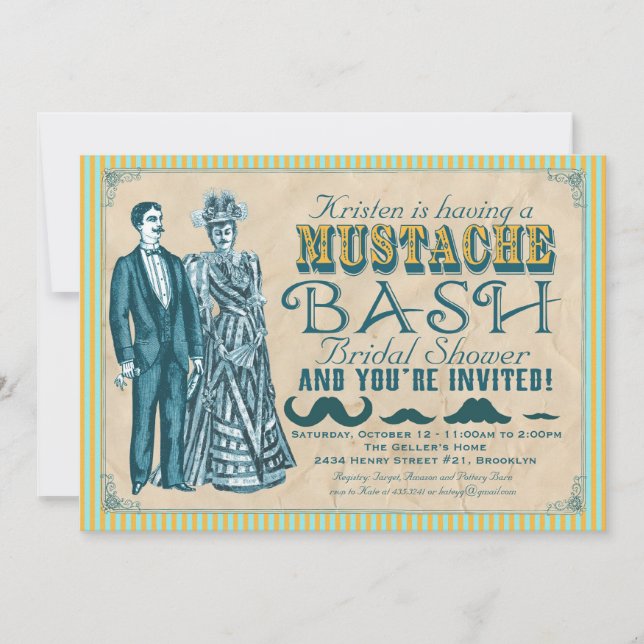 Invitación a la ducha nupcial de Mustache Bash (Anverso)