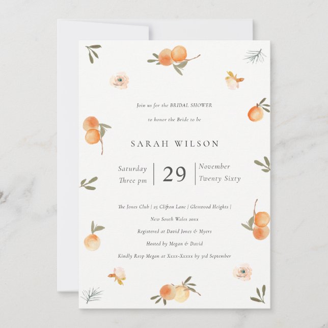 Invitación a la ducha nupcial de Naranja suave flo (Anverso)