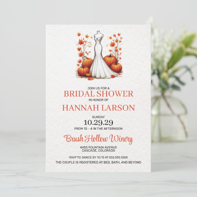Invitación a la ducha nupcial de Novia de Otoño (Anverso de pie)