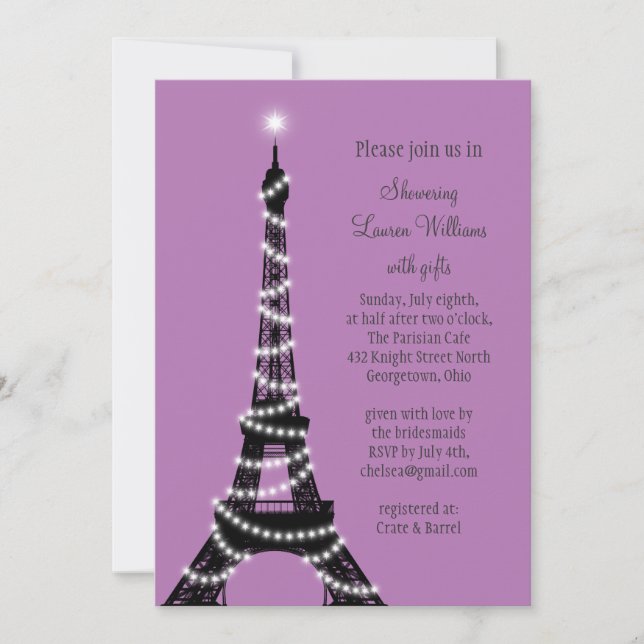 Invitación a la ducha nupcial de Paris Twinkles (p (Anverso)