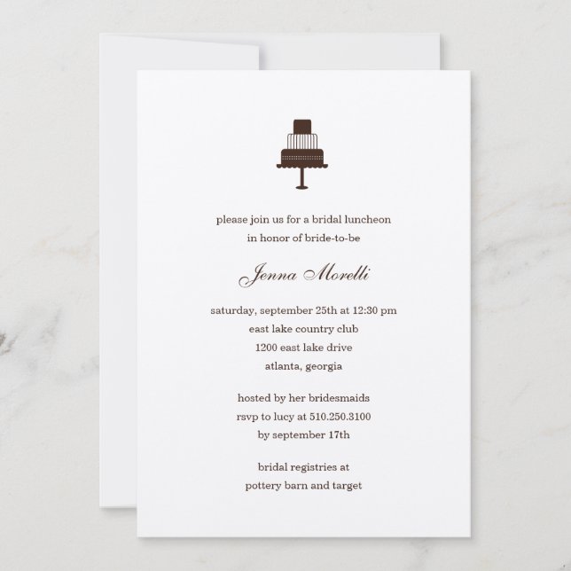 Invitación a la ducha nupcial de pastel clásico (Anverso)