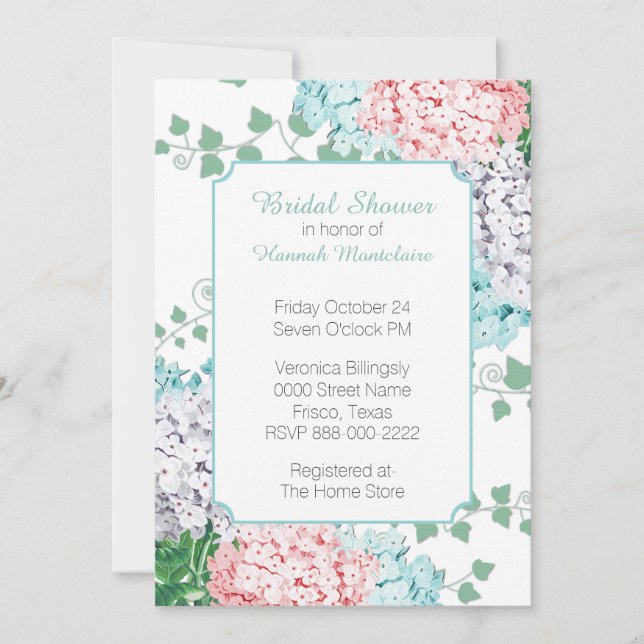 Invitación a la ducha nupcial de Pastel Hydrangeas (Anverso)