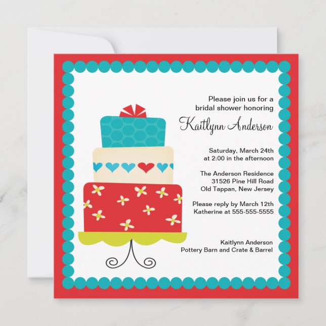 Invitación a la ducha nupcial de pasteles de moda (Anverso)