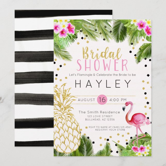 Invitación a la ducha nupcial de piña tropical Fla (Anverso / Reverso)