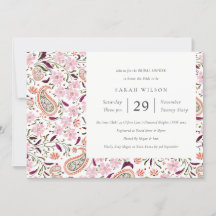 Invitación a la ducha nupcial de Pink Floral Paisl