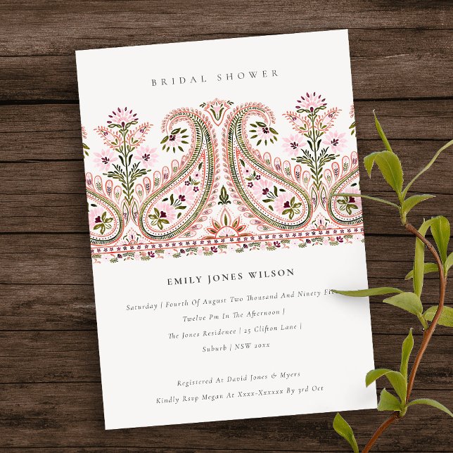 Invitación a la ducha nupcial de Pink Floral Paisl (Subido por el creador)