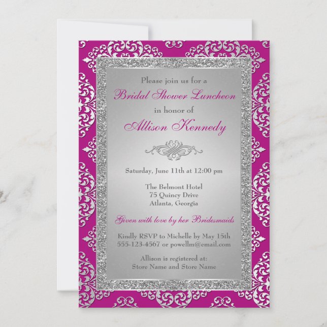 Invitación a la ducha nupcial de plumas, Purpurina (Anverso)