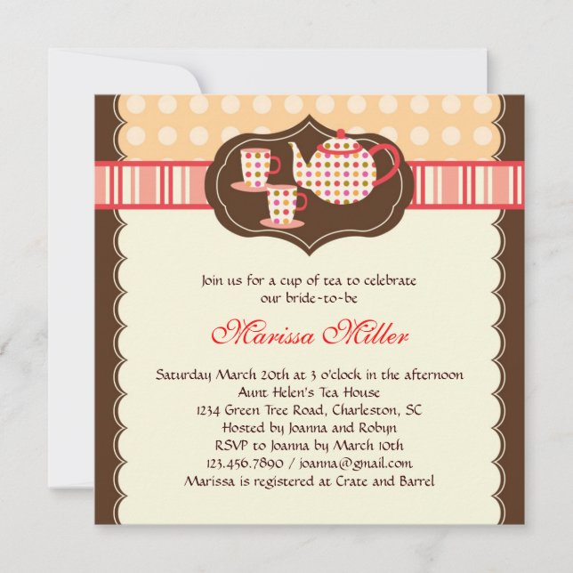 Invitación a la ducha nupcial de polka Dot Tea Pot (Anverso)