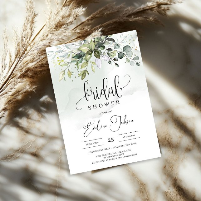 Invitación a la ducha nupcial de vegetación rústic (Rustic Greenery Foliage Bridal Shower Invitation)