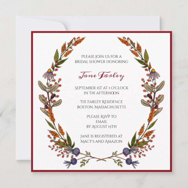 Invitación a la ducha nupcial del follaje otoñal (Anverso)