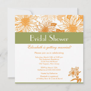 Invitación a la ducha nupcial del Naranja Sunflowe