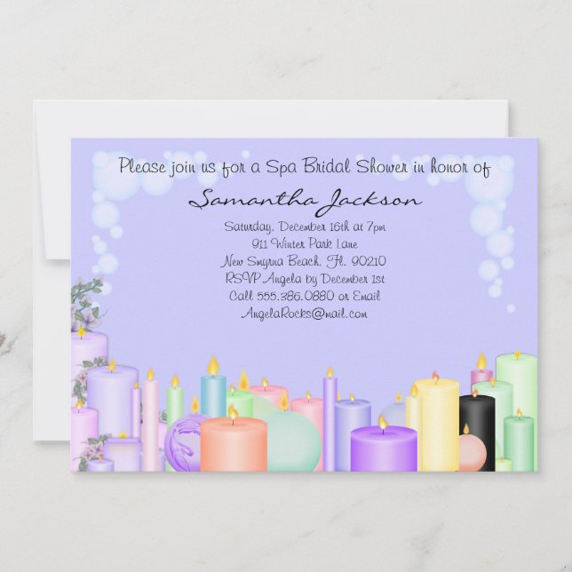 Invitación a la ducha nupcial del spa Candle (Anverso)