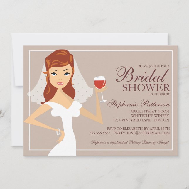 Invitación a la ducha nupcial del tema del vino de (Anverso)