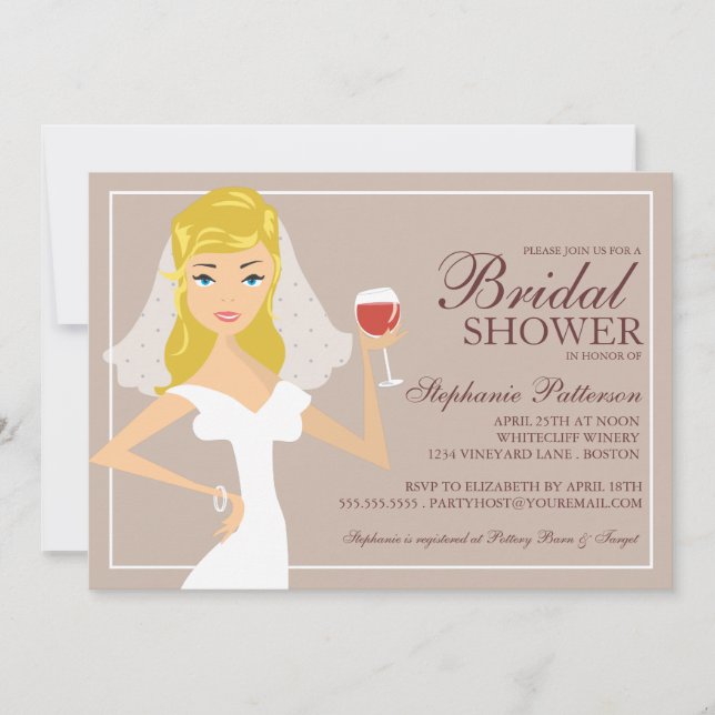 Invitación a la ducha nupcial del tema del vino de (Anverso)