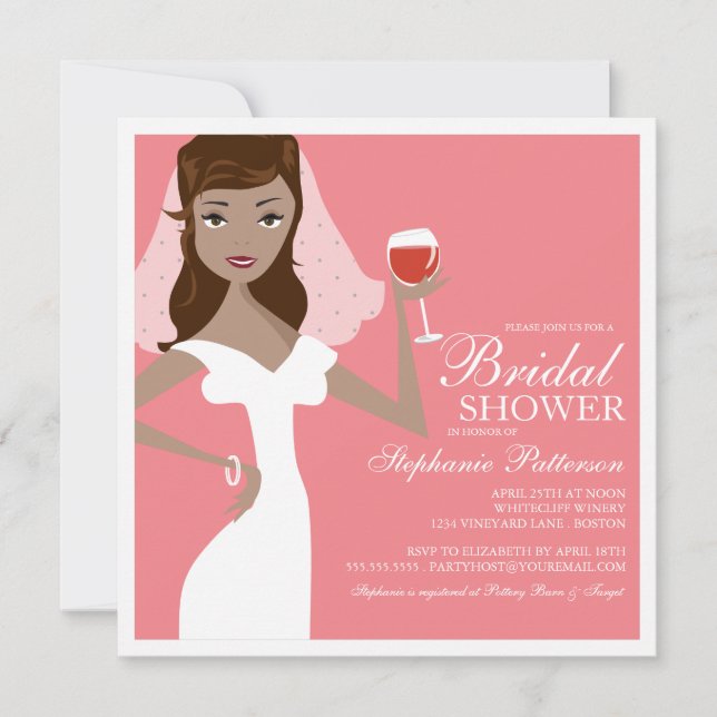 Invitación a la ducha nupcial del tema del vino de (Anverso)