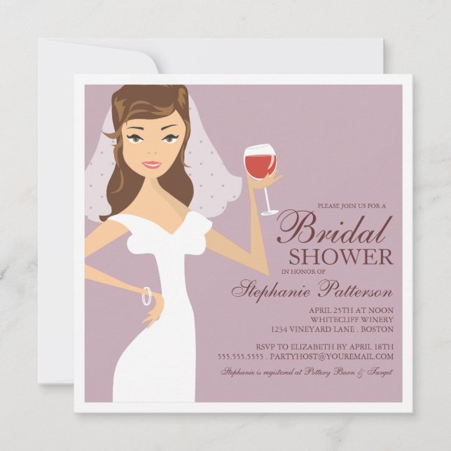 Invitación a la ducha nupcial del tema del vino de (Anverso)