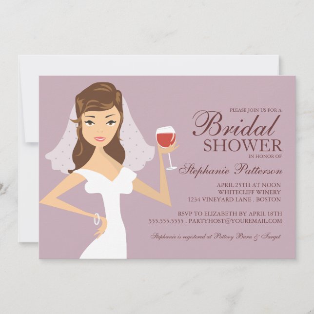 Invitación a la ducha nupcial del tema del vino de (Anverso)