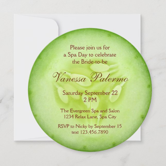 Invitación a la ducha nupcial en Cucumber Spa (Anverso)
