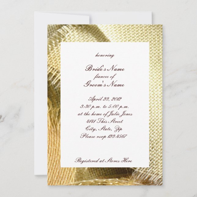 Invitación a la ducha nupcial en el campo Burlap y (Anverso)