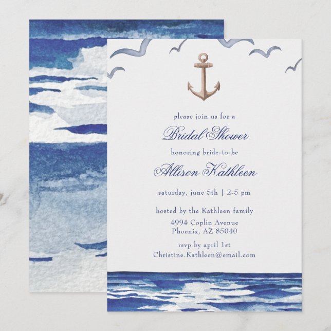 Invitación a la ducha nupcial en la costa azul náu (Anverso / Reverso)