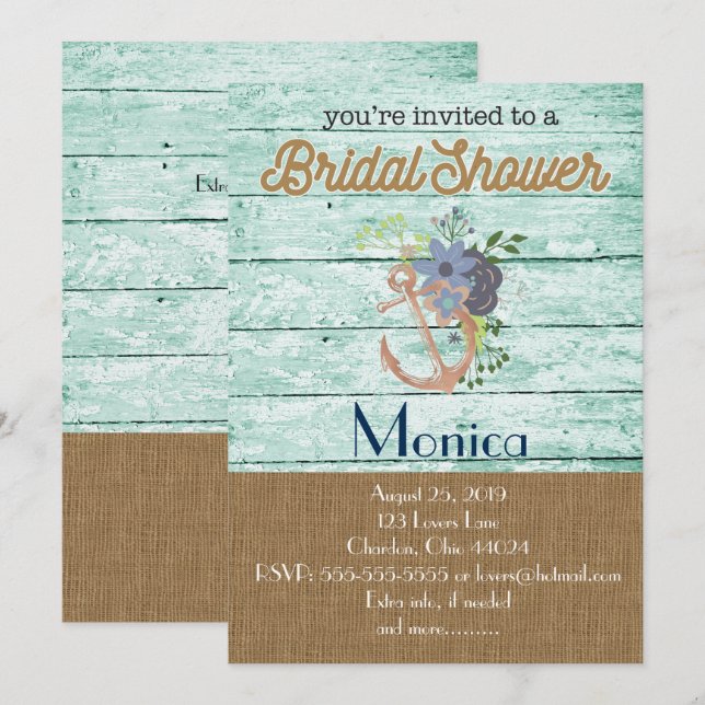 Invitación a la ducha nupcial en la playa de Ancho (Anverso / Reverso)