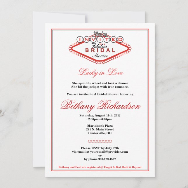 Invitación a la ducha nupcial en Las Vegas (Anverso)