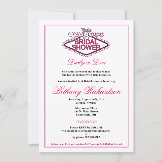 Invitación a la ducha nupcial en Las Vegas - Rosa  (Anverso)