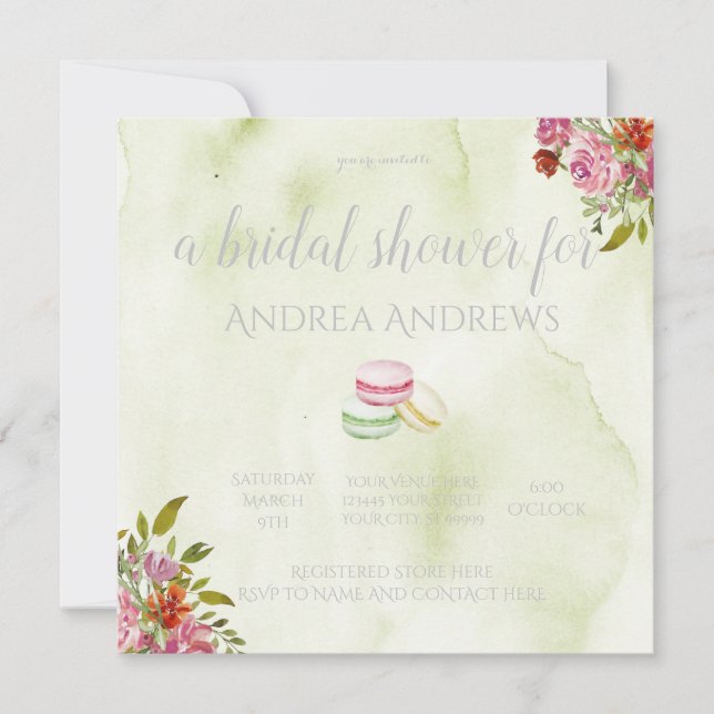Invitación a la ducha nupcial en Macaroon (Anverso)