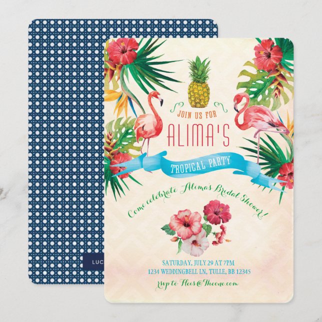 Invitación a la ducha nupcial Flamingo (Anverso / Reverso)