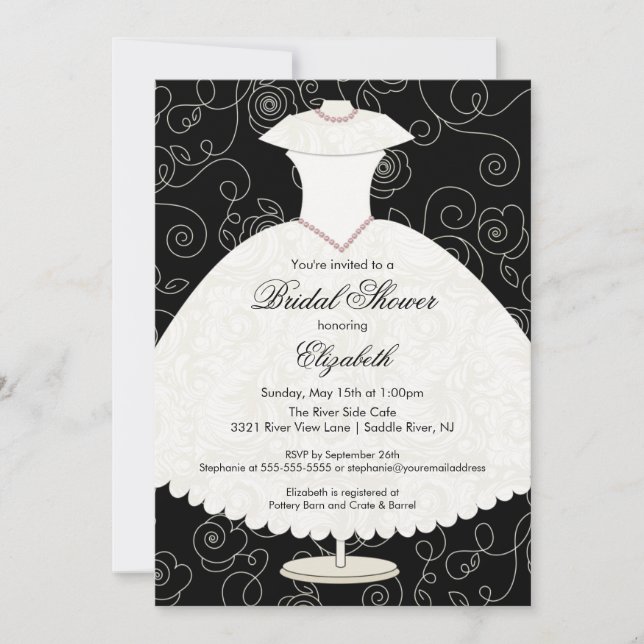 Invitación a la ducha nupcial floral blanca gris (Anverso)