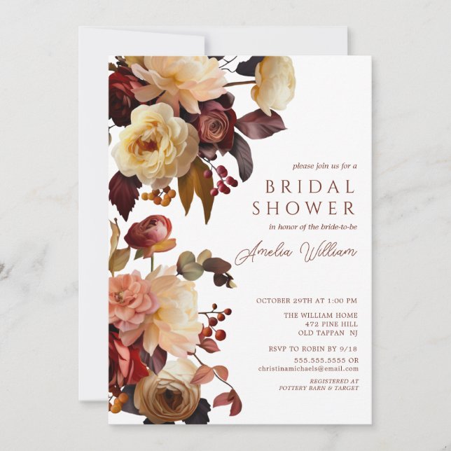 Invitación a la ducha nupcial floral Boho otoño (Anverso)