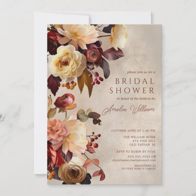Invitación a la ducha nupcial floral Boho otoño (Anverso)