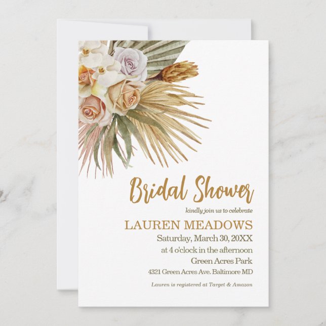 Invitación a la ducha nupcial floral Boho Watercol (Anverso)