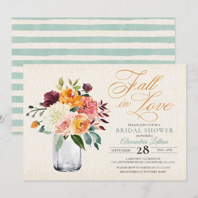 Invitación a la ducha nupcial floral de otoño rúst (Anverso / Reverso)