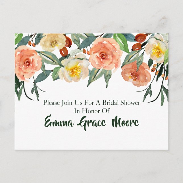 Invitación a la ducha nupcial floral otoño (Anverso)